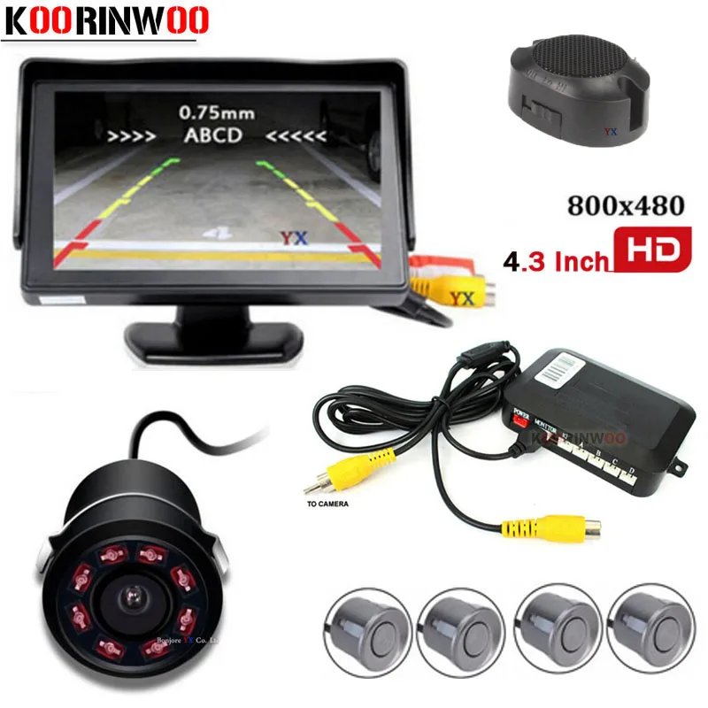 

Koorinwoo Car Video Monitor 800*480 Car Parking Sensor 4 Radars BIBI Speaker Car Rear view Camera Backup IP68 Reverse Parktronic