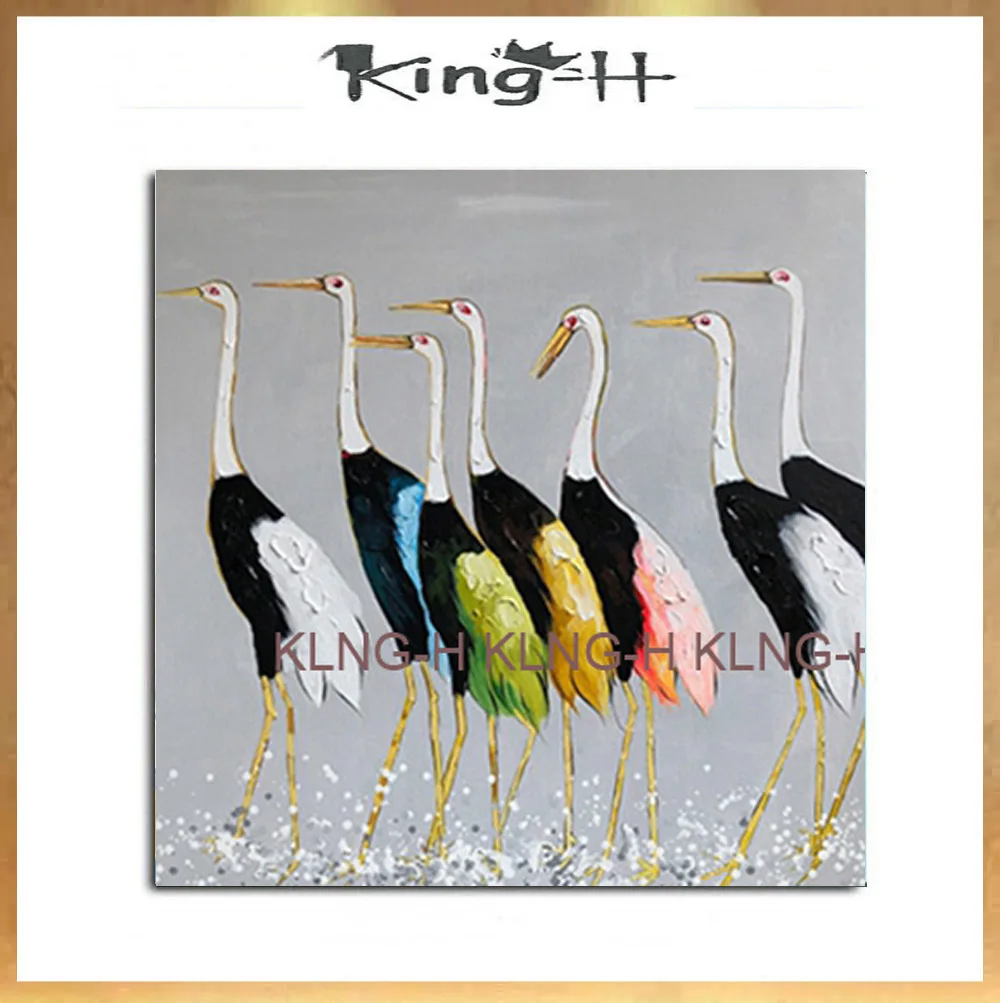 

100% hand-painted abstract painting animal birds many crane oil painting wall canvas painting art deco lobby restaurant