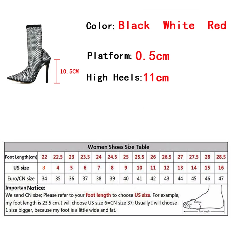 Fashion Crystal Rhinestone Mesh Summer Boots Women Sandals PVC Transparent Pointed Toe Female Shoes High Heels Pumps Black White