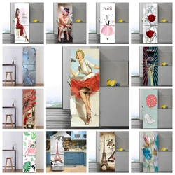 Watercolor Woman Fridge Stickers Rose Flower Tiger Refrigerator Sticker Self-adhesive Wallpaper Bunny Door Cover Film Decoration