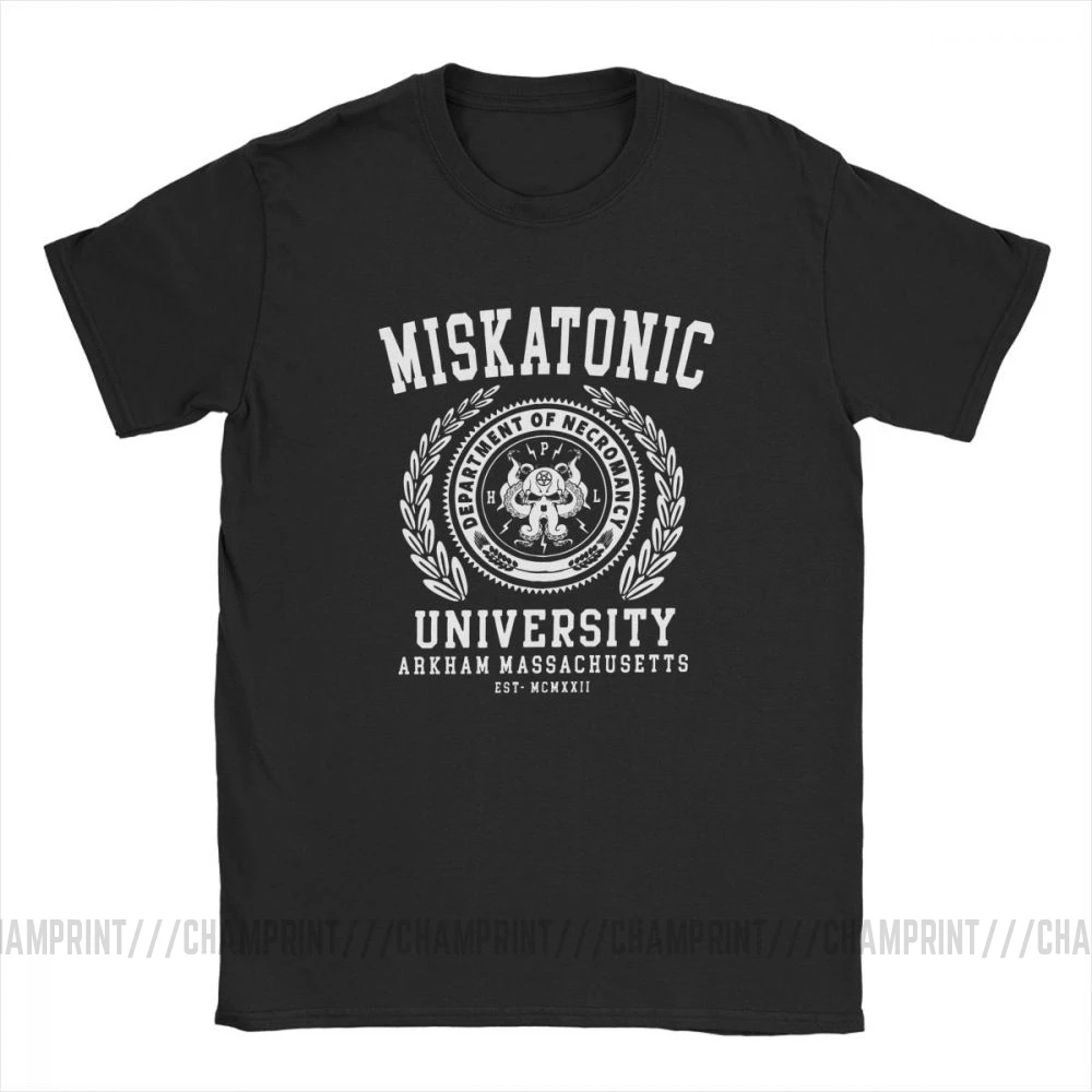 Cthulu And Lovecraft Miskatonic University T-Shirt for Men Call Of Cthulhu Necronomicon Funny Tees Crewneck Cotton Tops T Shirt