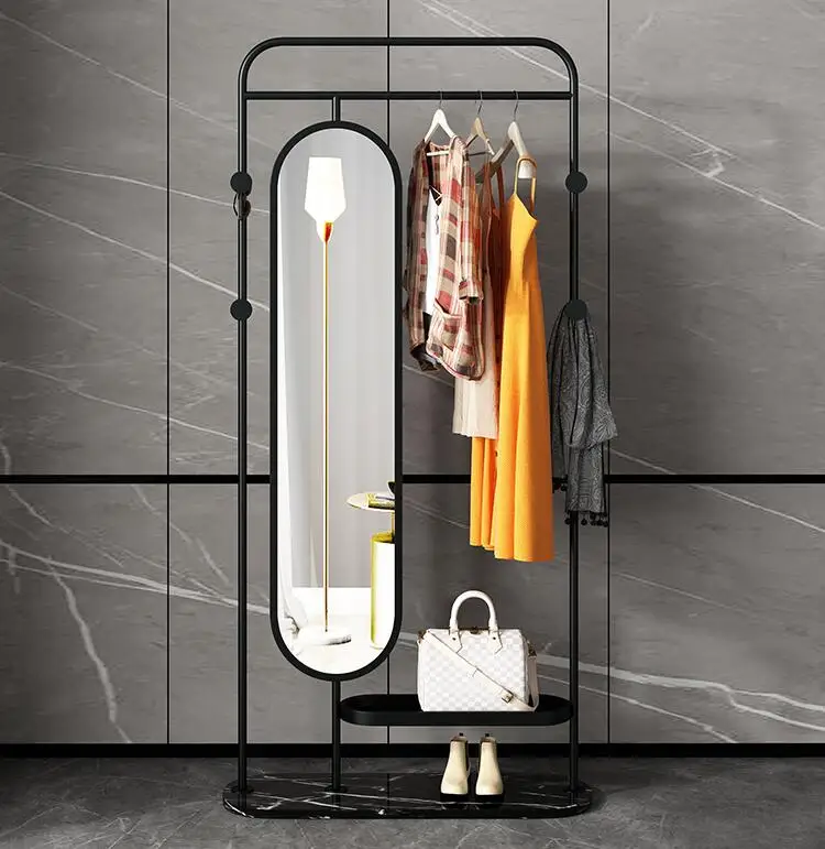 Rotating dressing mirror hanging clothes shelf integrated marble floor bedroom full body mirror clothing clothes and hats shelf