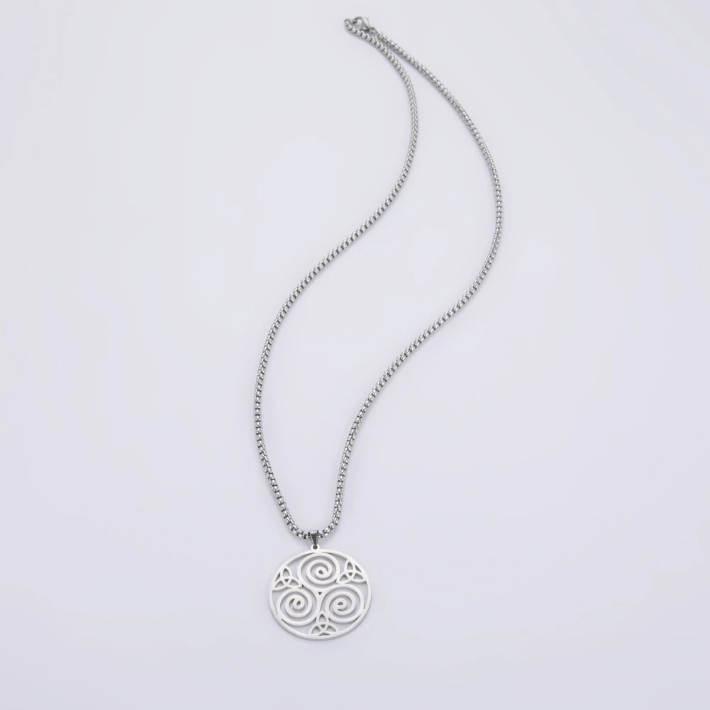 Triqueta Triple Spiral Pendant Necklace for Men Stainless Steel Necklaces Viking Jewelry Wicca Amulet Accessories Box Chain image 6