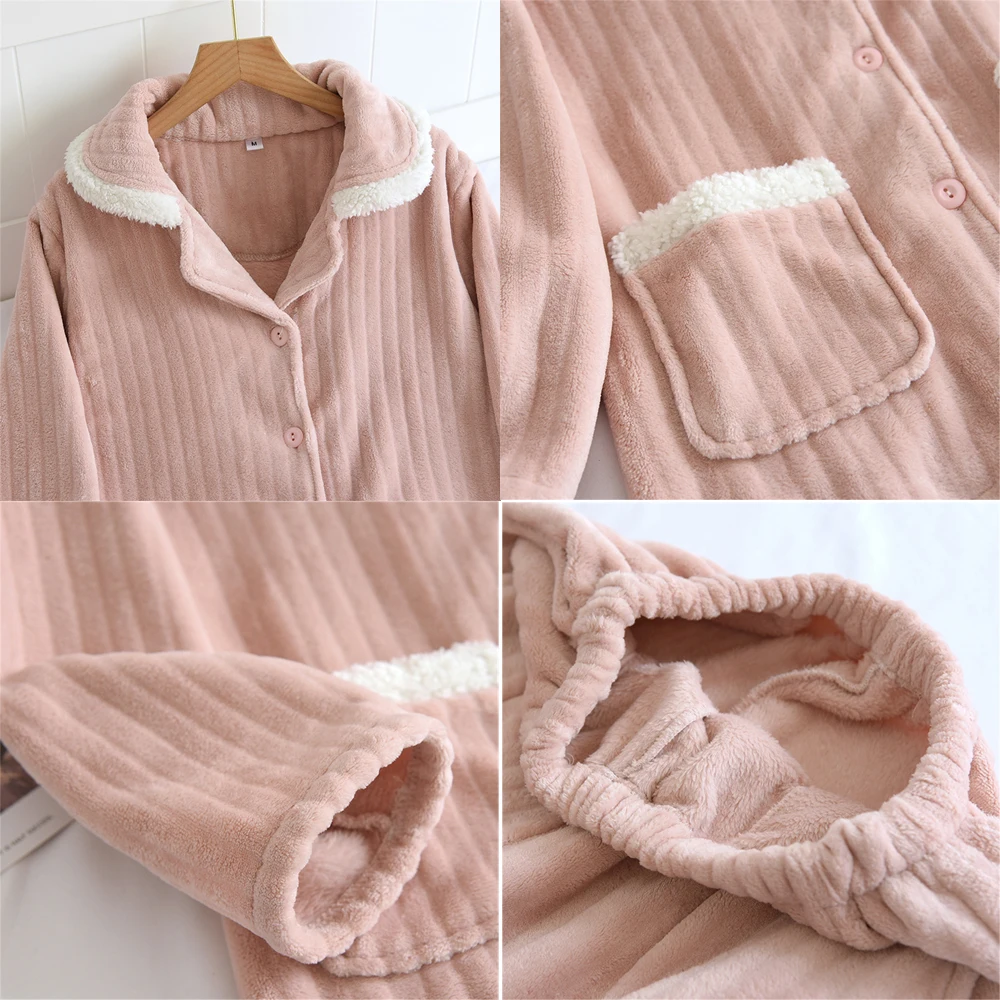 New Coral Fleece Pajamas Women\'s Autumn And Winter Long-Sleeved Home Furnishing Clothes Flannel Thickened Plus Velvet Warm Suit