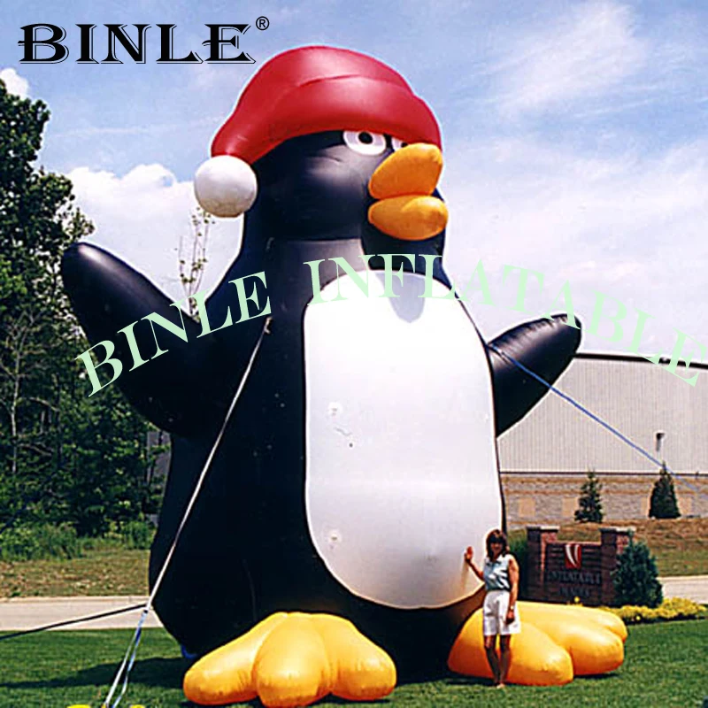 Holiday lovely oxford large Inflatable Penguin cartoons with Christmas hat For Advertising Trade Show decoration