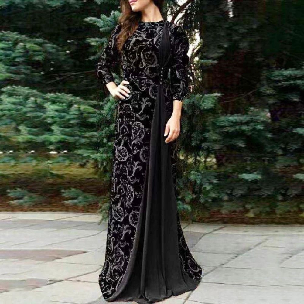 Hot apparel Dresses Over Size Evening Party Dress Medieval Women Floral Print 3/4 Sleeve Autumn Maxi Dress Gown 2021