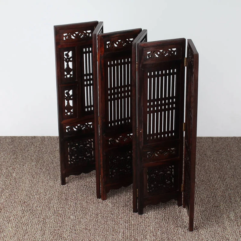 QK009 - 6-Leaf Folding Red Rosewood Screen Mini Furniture - L36 * H24.5 *D0.5 CM