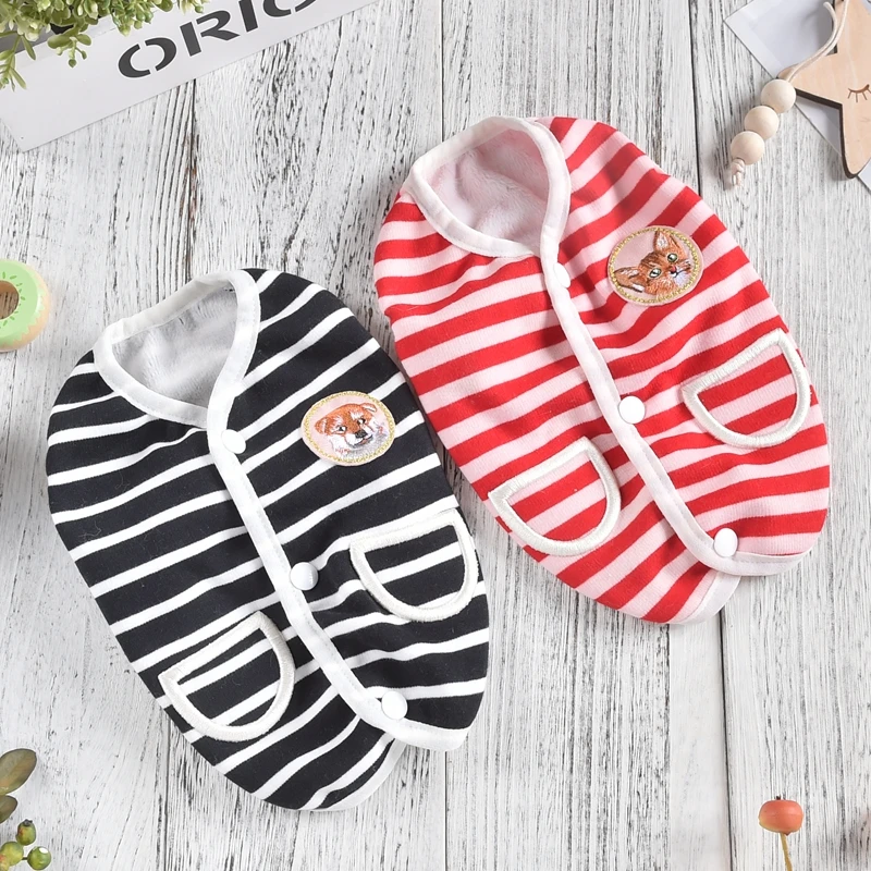 Stripe Cheap Doggie And Cats Dog Vest Jacket Autumn Winter Shirt Match Outwear Clothing Pet Black XS XXL Pugs Toy Terrier Goods