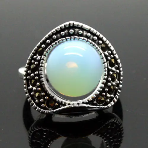 

wholesale good wholesale Pretty 6mm Opal Bead 13X15MM Marcasite 925 Sterling Silver Ring 7/8/9/10