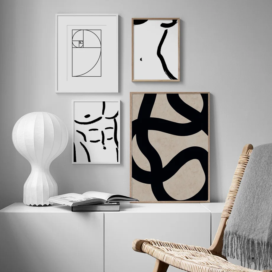 Abstract Line Curve Woman Man Golden Ratio Wall Art Prints Paper Canvas Painting Nordic Poster Decor Pictures For Living Room