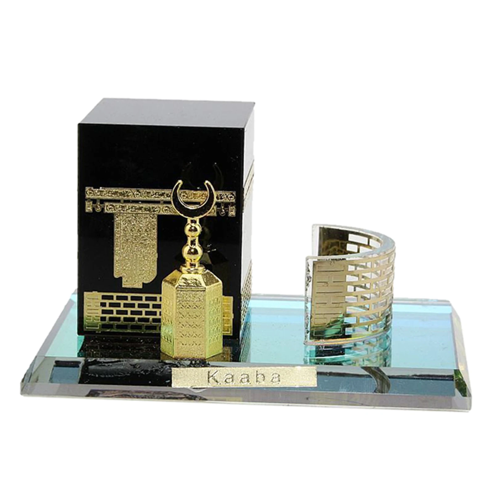 Muslim Architecture Model Kit Islamic Crystal Gilded Kaaba Three-Piece Model for Desk Tabletop Bookcase Shelf