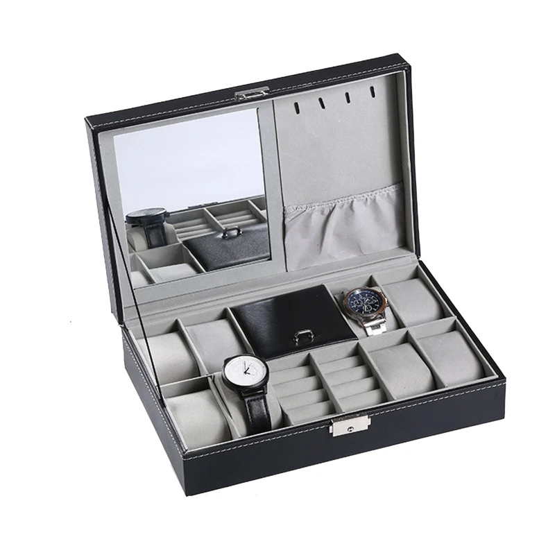 

Protable PU Leather Watches Organizer Display Collection Case Jewelry Earrings Rings Necklace Storage Box X4YA