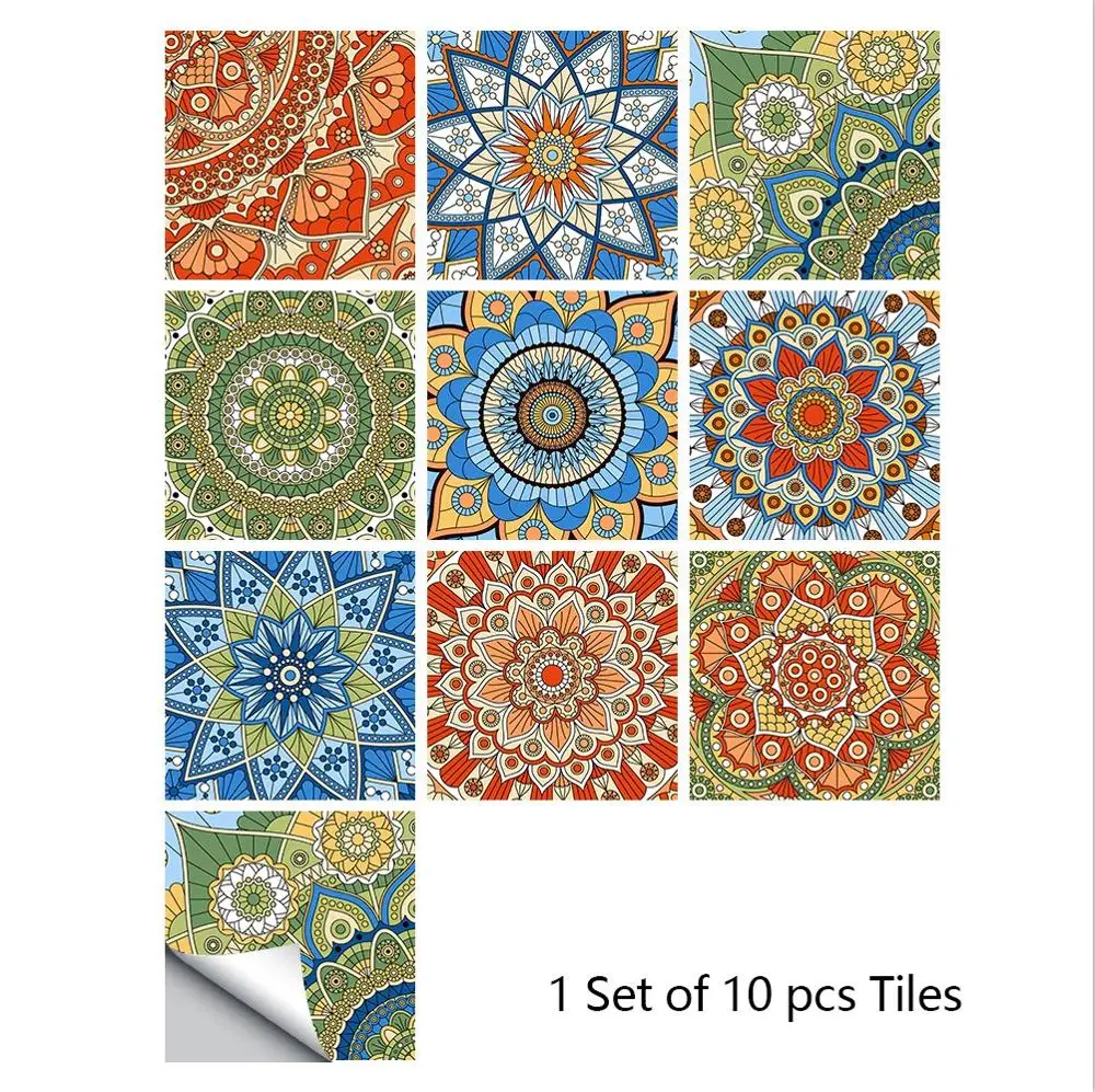 10/15cm Mandala tarzı kristal sert fayans seramik duvar Sticker mutfak dolap ev duvar süsü duvar kabuğu ve sopa duvar çıkartmaları