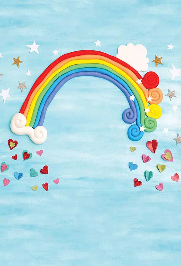 Mehofond Rainbow Backdrop Blue Sky Clouds Stars Love Heart Newborn Baby Shower Birthday Party Photography Background Photophone