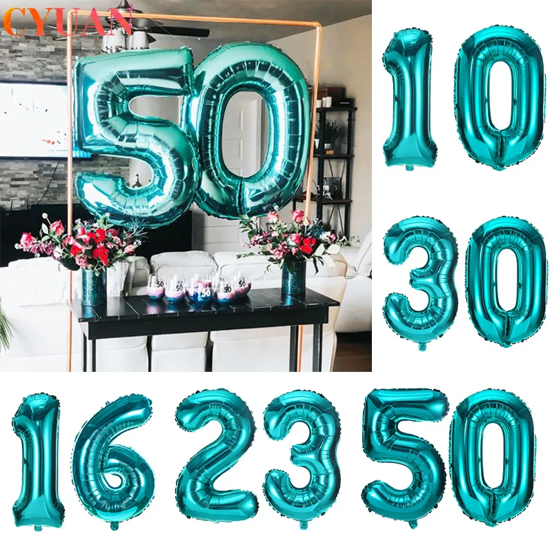 2pcs 32inch Tiffany Blue Foil Number Balloon Kids Birthday Wedding Digital Balloons 30 40 50 60 Birthday Party Decoration Adult