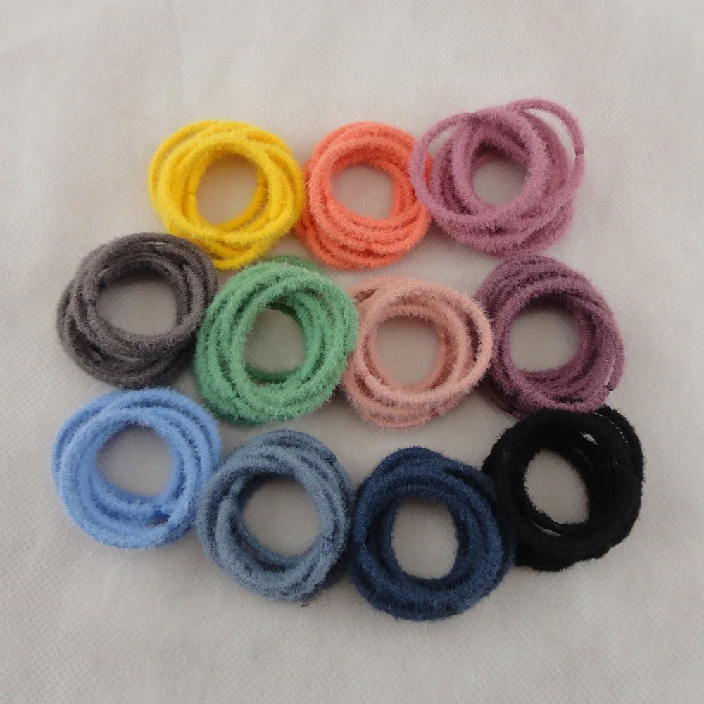 

50PCS Kids size 2mm Velvet Elastic Ponytail Holders hair ties elasticity wool fur hairbands for DIY children hair accessories