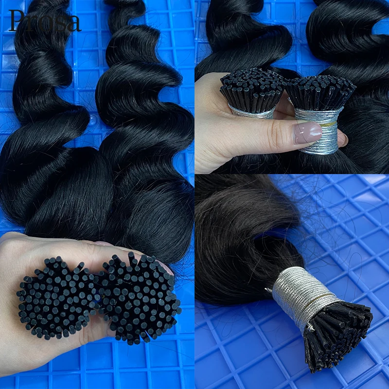 I Tip Microlink Human Hair Extensions Natural Black Loose Wave Bundles Brazilian Virgin Microlinks Hair Extensions For Women