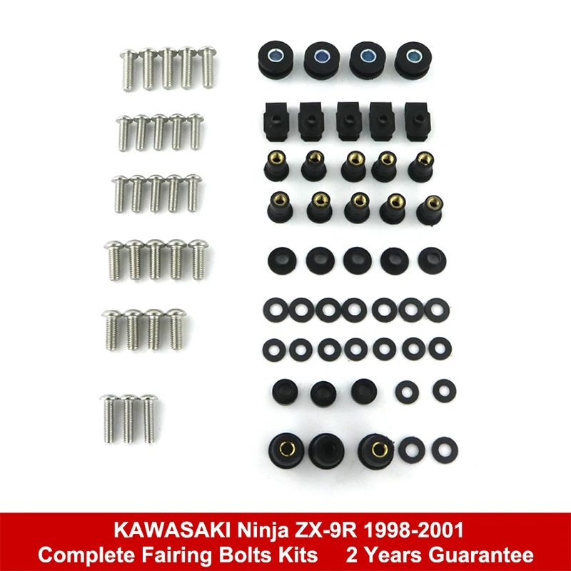 

Fit For Kawasaki Ninja ZX-9R 1998-2001 Motorcycle Complete Full Fairing Bolts kit Cover Bolts Screws Nuts Clips Stainless Steel