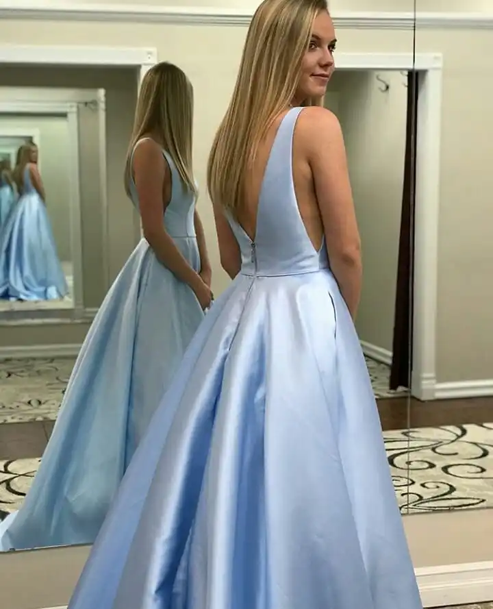 Azul do bebê vestido de baile profundo com decote em v do baile de formatura vestido de noite vestido formal multicolorido pode ser personalizado