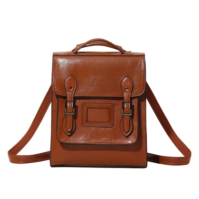 2022 New Genuine Leather Women\'s Backpacks Lady Flap Solid Color Square Back Bags Vintage Handbags Anti-Theft Woman Backpack