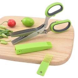 5 Layers Kitchen Scissors Stainless Steel Minced Scallion Shredded Herb Rosemary Chopped Cutter Tool Cut green onion vegetables