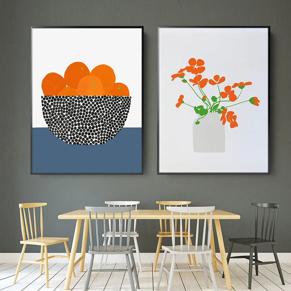 Nordic Poster Potted Plants Oranges Canvas Painting Abstract Art Print Modern Still Life Picture For Living Room Wall Home Decor