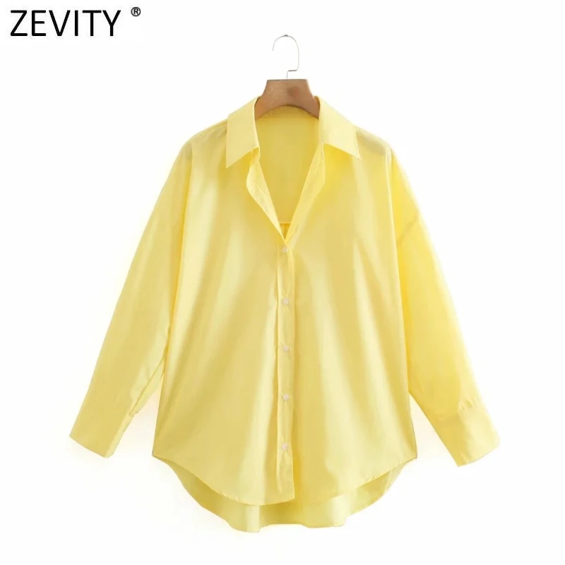 Zevity 2021 Women Simply Solid Colors Breasted Poplin Shirts Office Lady Long Sleeve Slim Blouse Roupas Chic Chemise Tops LS9541