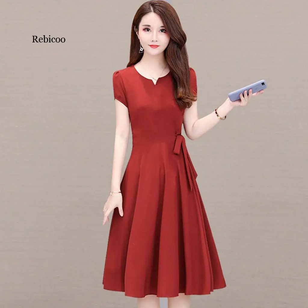 Asian Style Women Dresses Girls Solid Short Sleeve A-Line Dress Ladies Clothes Casual Summer Dress Clothes Minu Size Sundress