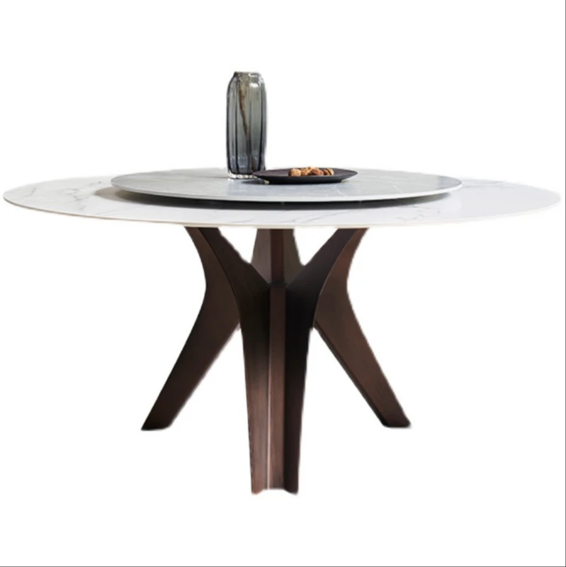 

Table chair small family round table modern minimalist with turntable 1.3 meters table