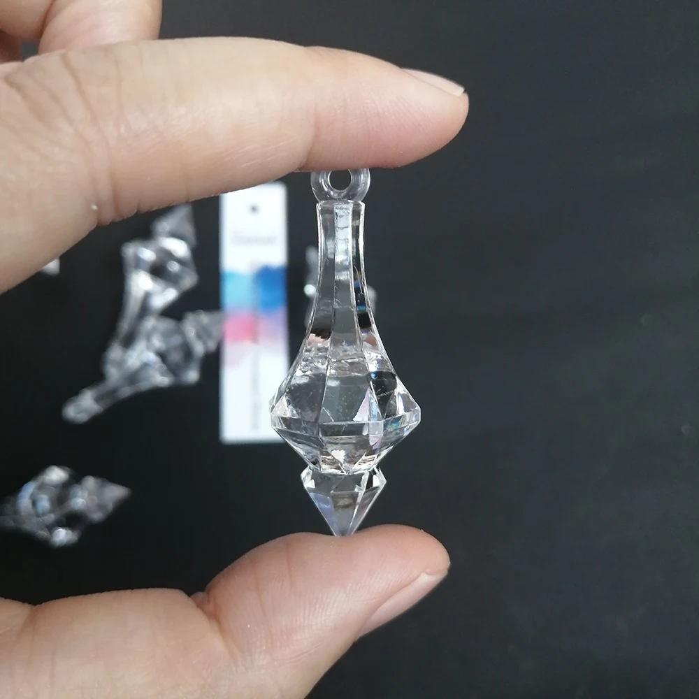 Camal 60pcs 48MM Acrylic Crystal Pointed Cone Pendant Chandelier Curtain Wedding Party Lamp Lighting Christmas Tree Hanging DIY