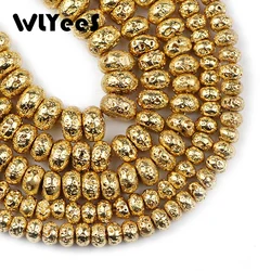 WLYeeS Natural Stone Beads DIY 14k Gold Color Volcanic Lava Beads Lava Stone 6 8 10mm Flat Round Loose beads for Jewelry Making