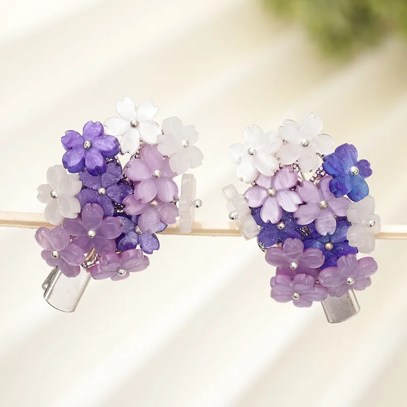 Purple Lovely Flower Hair Clips Vintage Butterfly Hairpins Pendant Hair Grips for Women Chinese Style Hair Jewelry Accessories