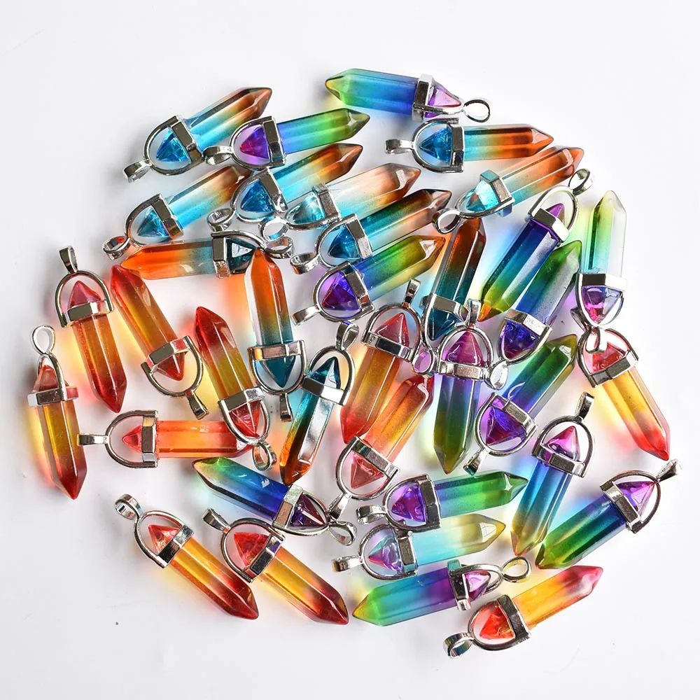 Neue modische farbige Glas-Säulenanhänger für die Schmuckherstellung, 24 Stück/Los, Großhandel, kostenloser Versand. – Detail 1