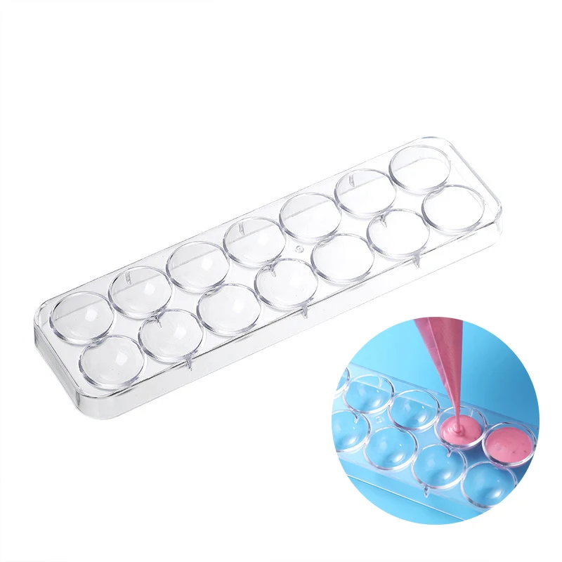 3D Polycarbonate Chocolate Molds 14 holes Half Ball Form Plastic Chocolate Mould Tray Transparent For Bakery Baking Pastry Tools