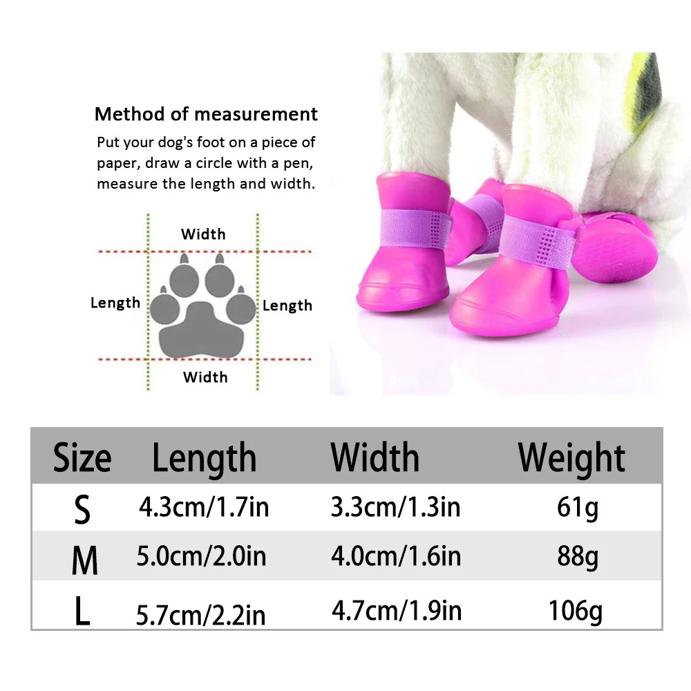 4pcs S/M/L Pet Dog Rain Shoes Anti Slip Waterproof Pet Dog Cat Rain Shoes 7 Colors Rubber Boots for Four Seasons