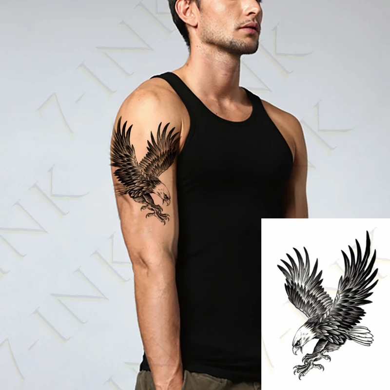 Tatuaje temporal a prueba de agua para hombre y mujer, pegatina de gran tamaño, Cool Eagle Hawk Falcon Arm, transferencia de agua, tatuaje Flash