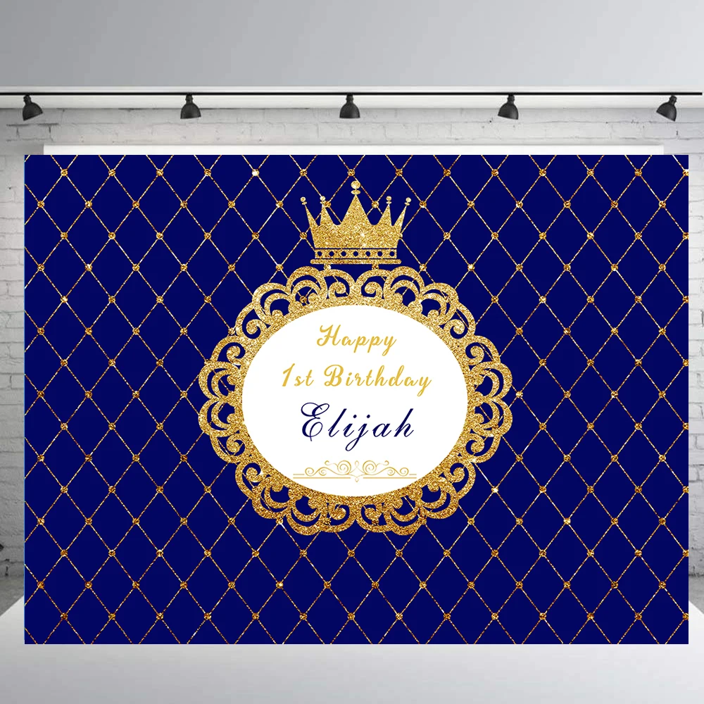 

BEIPOTO Boy royal prince backdrop gold glitter crown background baby shower cake dessert table banner photo booth propB-477