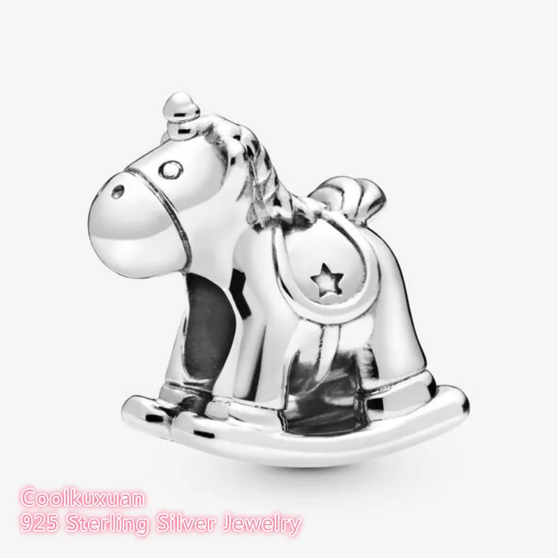 

Winter 100% Original 925 Sterling Silver Bruno the Unicorn Rocking Horse Charm beads Fits Brand bracelets Jewelry Making