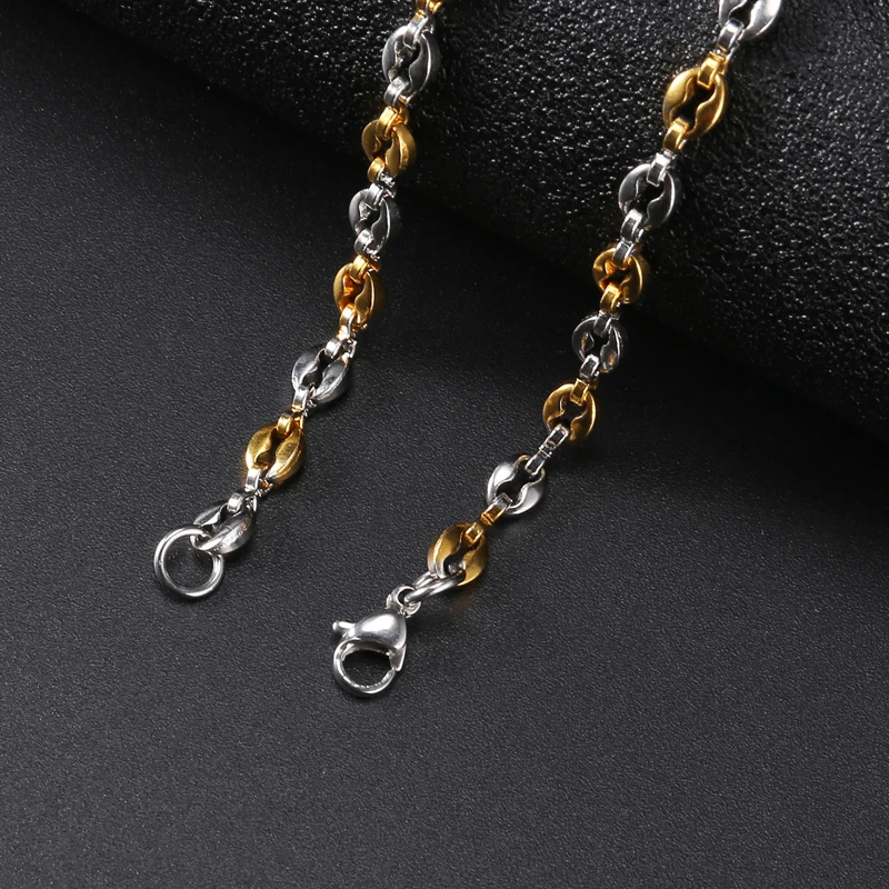 Width 4.5mm Fashion Coffee Beans Chain Bracelet Two tone color Stainless Steel Pulseras For Men Women Jewelry
