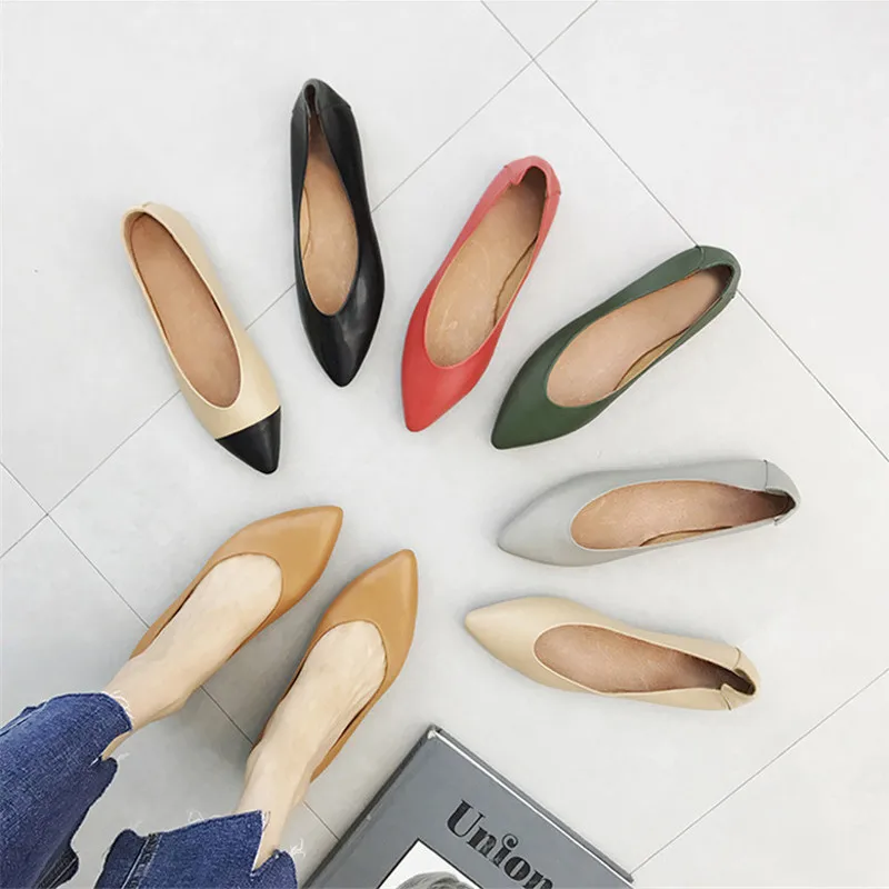 2021 Spring Summer Women Ballet Flats New Plus Size 41 Shallow Mouth Single Soft Genuine Leather Shoes Flat Bottom Women Loafers