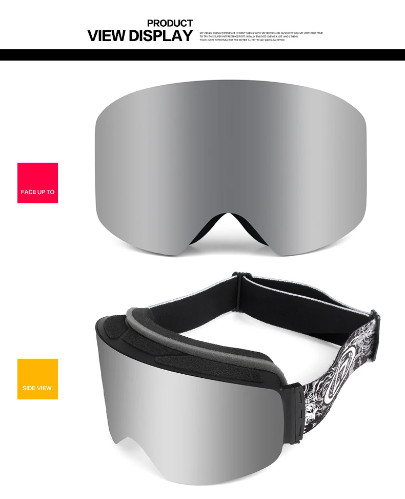 Windproof Ski Goggles for Men and Women, Snow Glasses, Spherical Lens, UV Protection, Anti-Fog, Snowboard, Skiing Eyewear