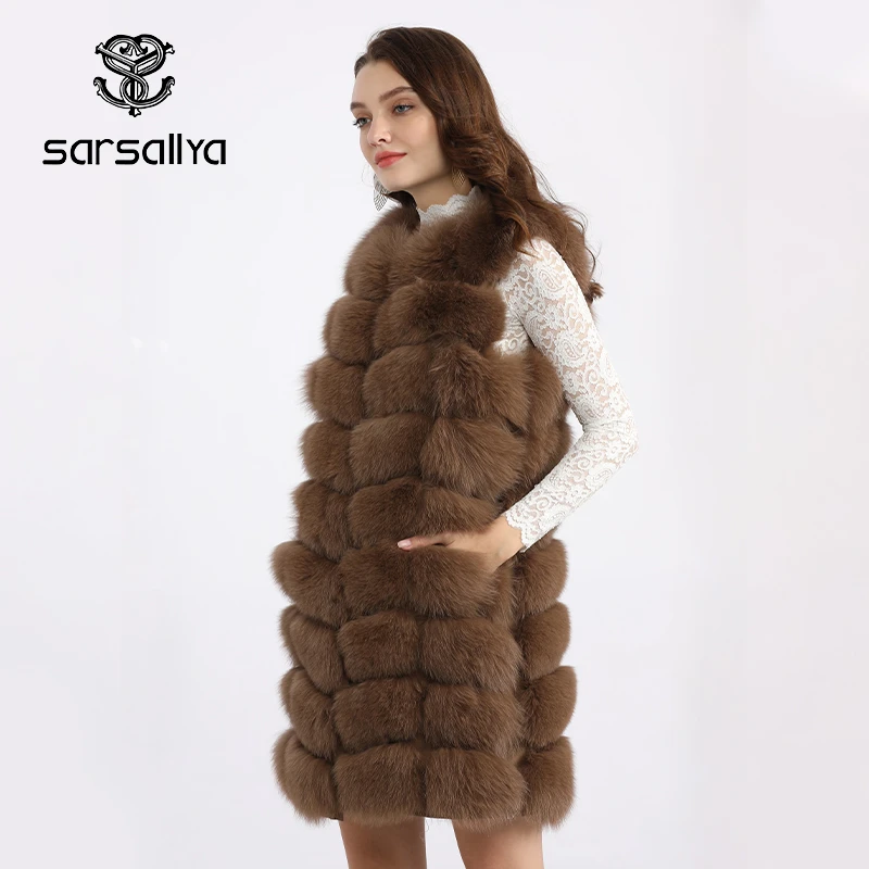 Gilet Cappotto di pelliccia di volpe Pelliccia naturale Cappotti invernali Senza maniche Donna Autunno Gilet caldo Cappotto Giacca di pelliccia genuina Lunga Vendita calda di alta qualità