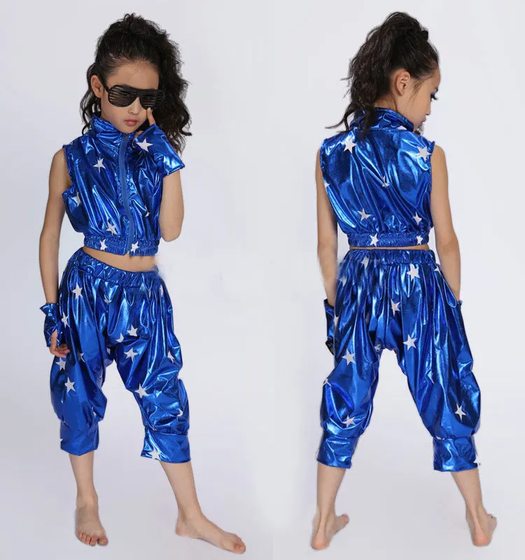 I bambini di Danza Moderna Della Ragazza di Ballo di Jazz Bambini Sequin Hip Hop Costumi di Scena Jazz Costumi di Danza del Vestito Delle Ragazze di Danza Top e pantaloni