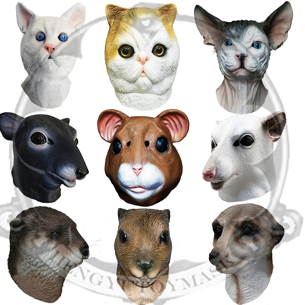 Realistic Latex Cat Mask Mouse Rat Mask Woodland Animal Fancy Dress Tabby Mask Costume Party Halloween