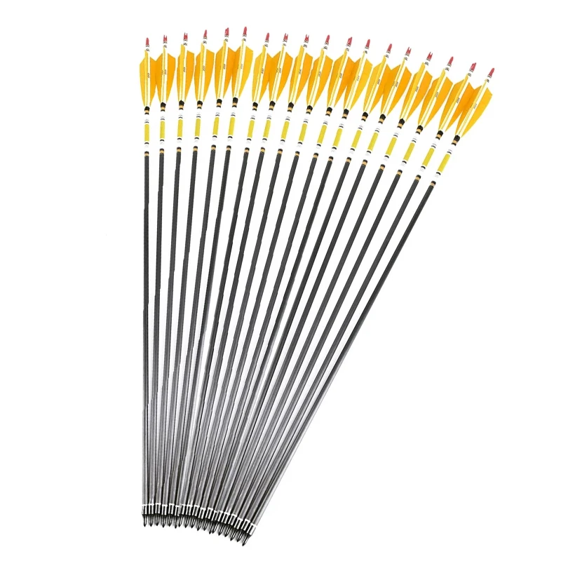 

12pcs Hunting Archery Mix Carbon Arrows Target Point Arrows Turkey feather for 20-50lbs Longbow Recurve Bow