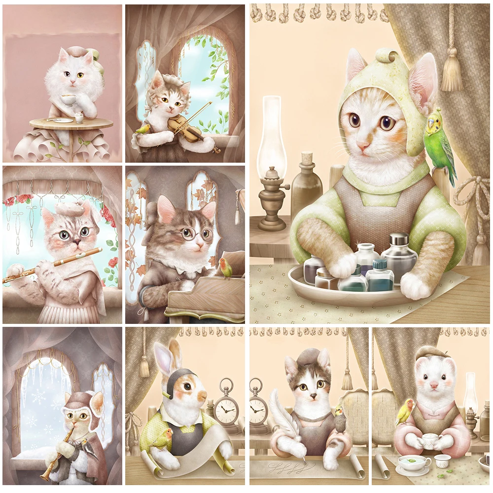 

Cartoon Pet Cat Life Wall Art Canvas Painting Funny Animals Posters Decor Wall Pictures For Living Room Nordic Poster Unframed