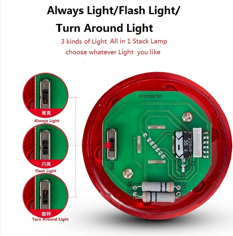 Stack Lamp Industrial Emergency Light Foldable Base LED Warning Light Tower DC12V/24V AC110V/220V/380V with Buzzer