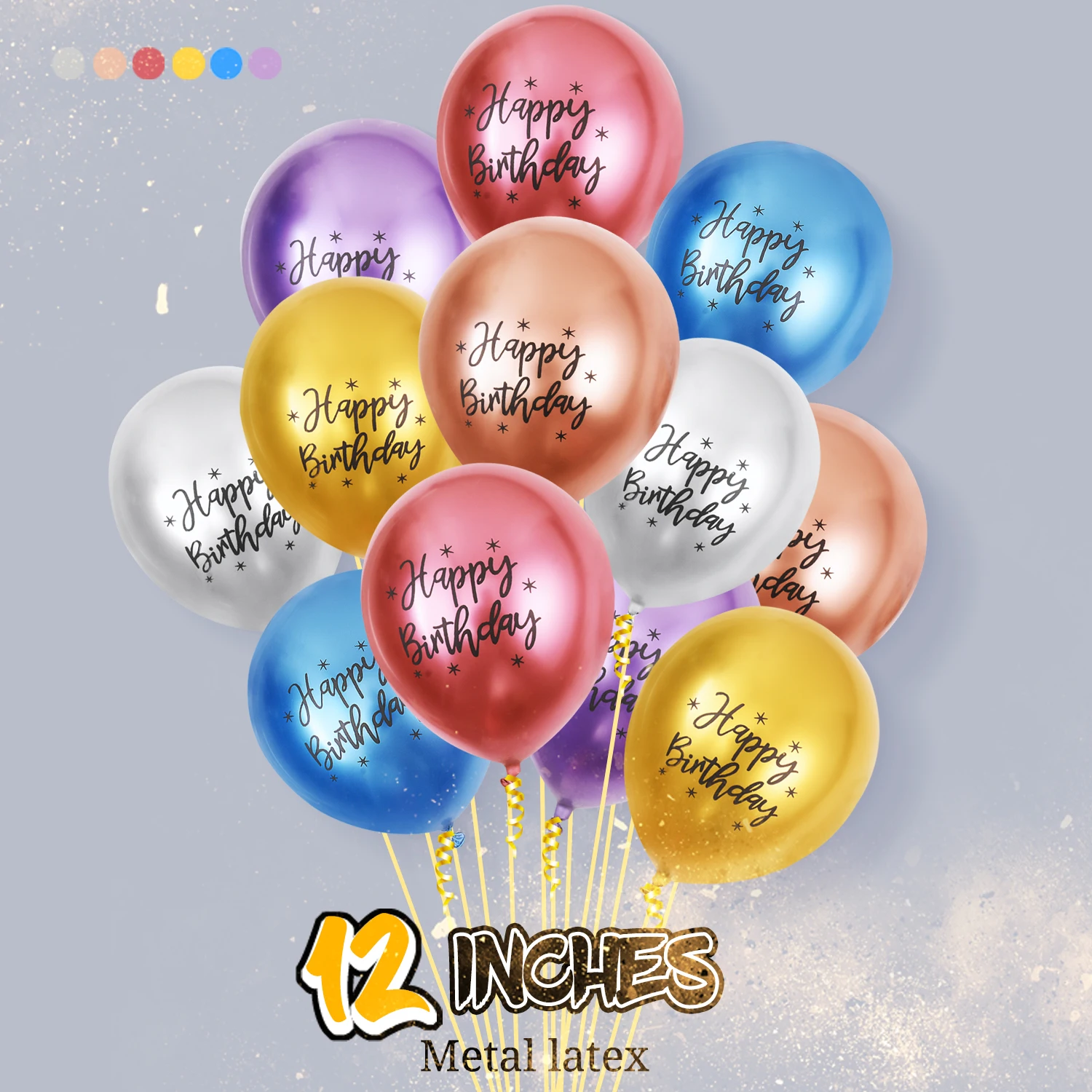 10pcs Birthday Balloons Chrome Latex Happy Birthday Printed Pattern Baby Shower Balloon Metal Birthday Party Decorations Globos