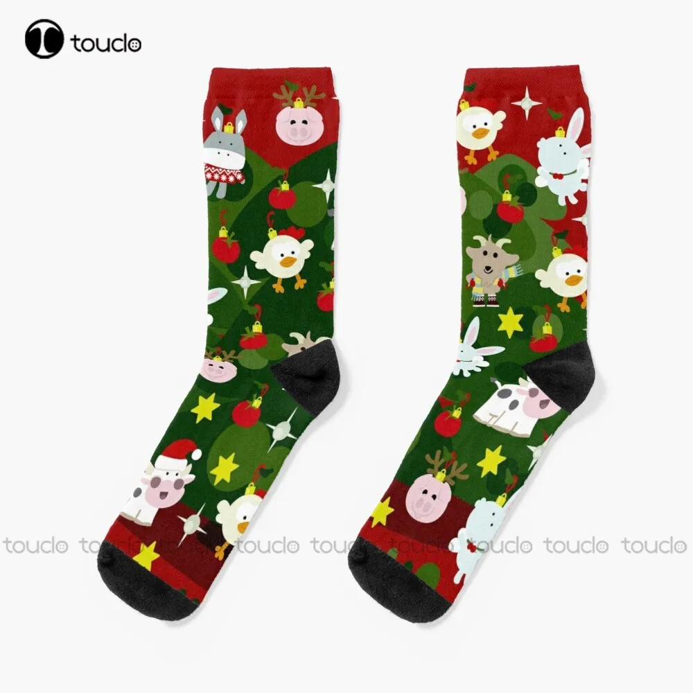 Christmas Tree On The Farm Socks Mens Work Socks Unisex Adult Teen Youth Socks Personalized Custom 360° Digital Print