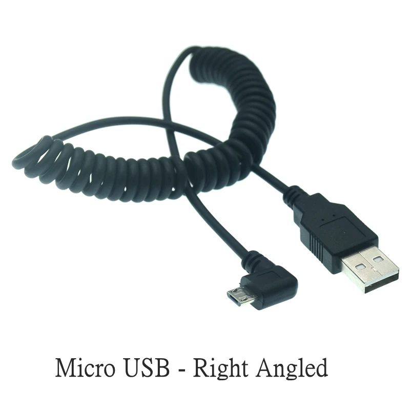 Micro Usb Male 90 degree Right angled to usb male Left / Right Angled Spring Retractable stretch cable sync data charge 1m